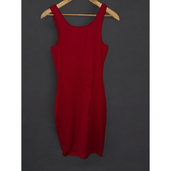 Red Bodycon Tank Dress Womens S Sleeveless Stretch Clubwear Minimalist - Picture 9 of 13